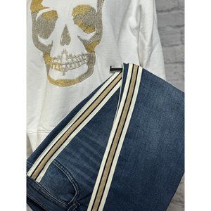 Sneak Peek Denim With Glittery Gold/black/white Stripe Women’s Size 29/9 Crop